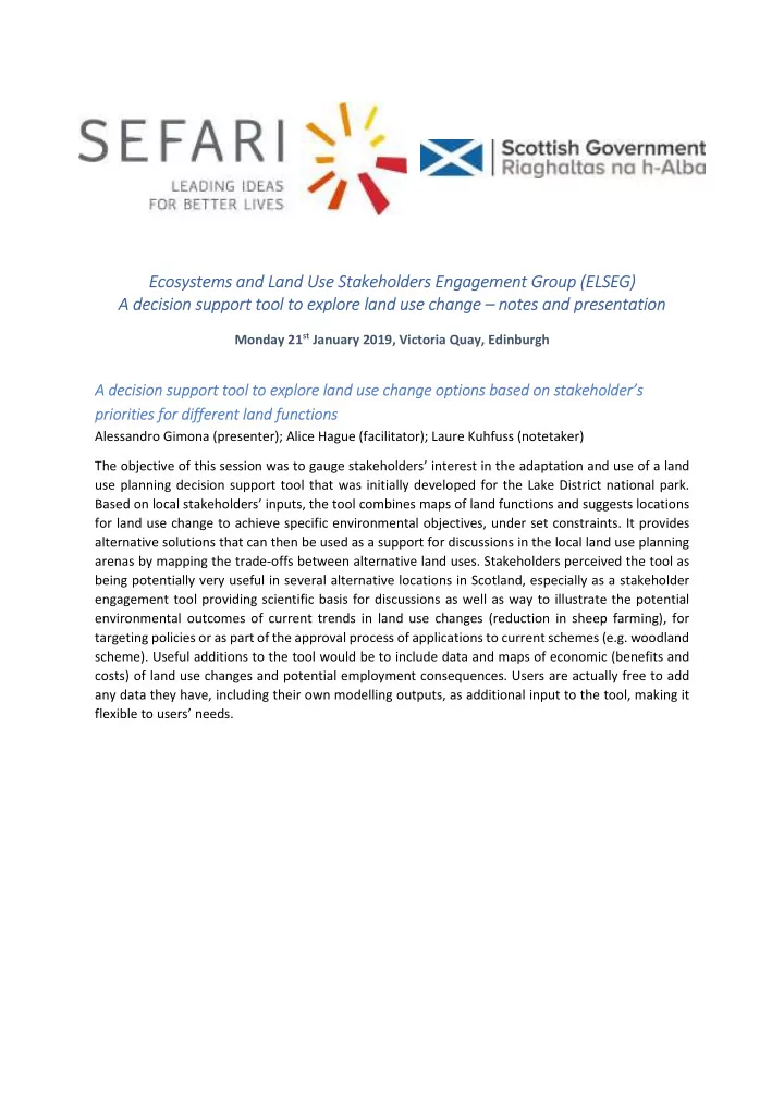 ecosystems and land use stakeholders engagement group