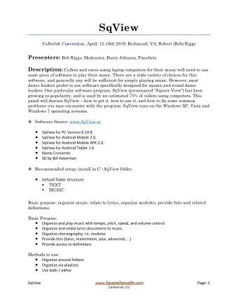 SqView  Callerlab Convention, April; 15-16th 2019, Richmond, VA, Robert (Bob) Riggs Presenters: Bob
