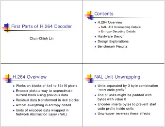 Contents  H.264 Overview  First Parts of H.264 Decoder  NAL Unit Unwrapping Details