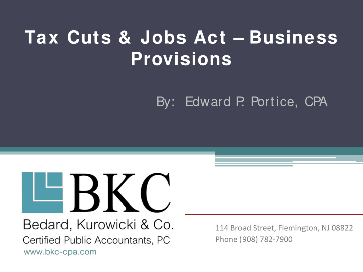 tax cuts jobs act business provisions