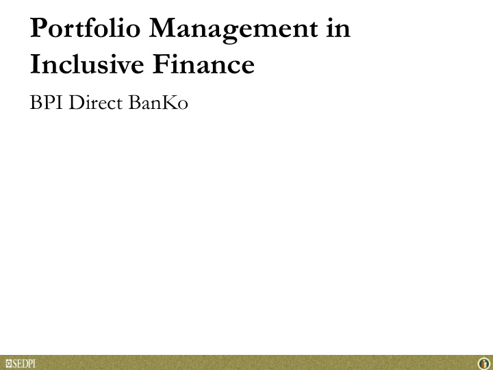 portfolio management in inclusive finance