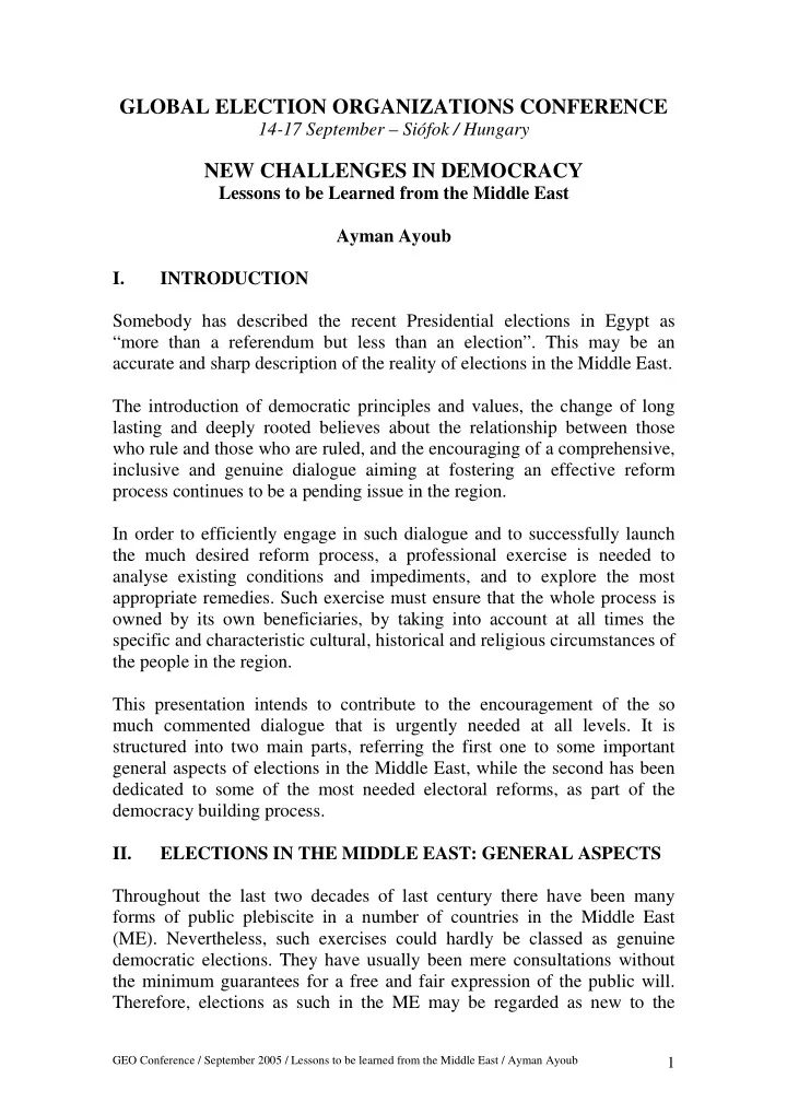 global election organizations conference