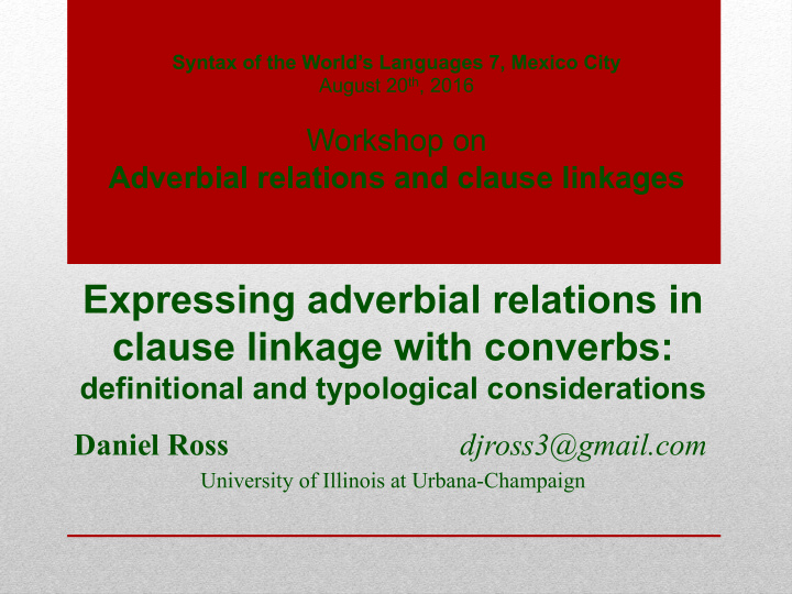 expressing adverbial relations in clause linkage with