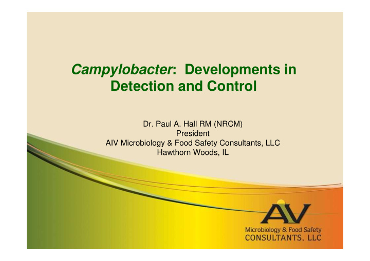 campylobacter developments in detection and control