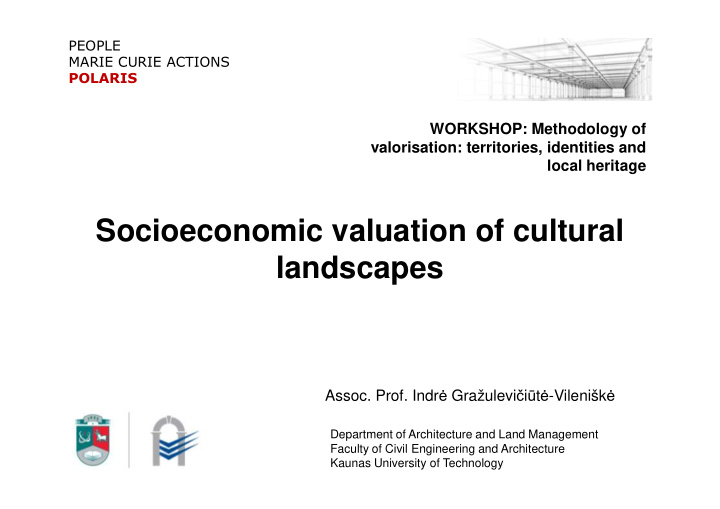 socioeconomic valuation of cultural landscapes landscapes
