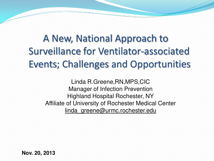 a new national approach to surveillance for ventilator