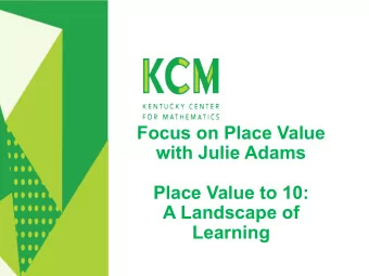 Focus on Place Value  with Julie Adams  Place Value to 10:  A Landscape of  Learning  Welcome!