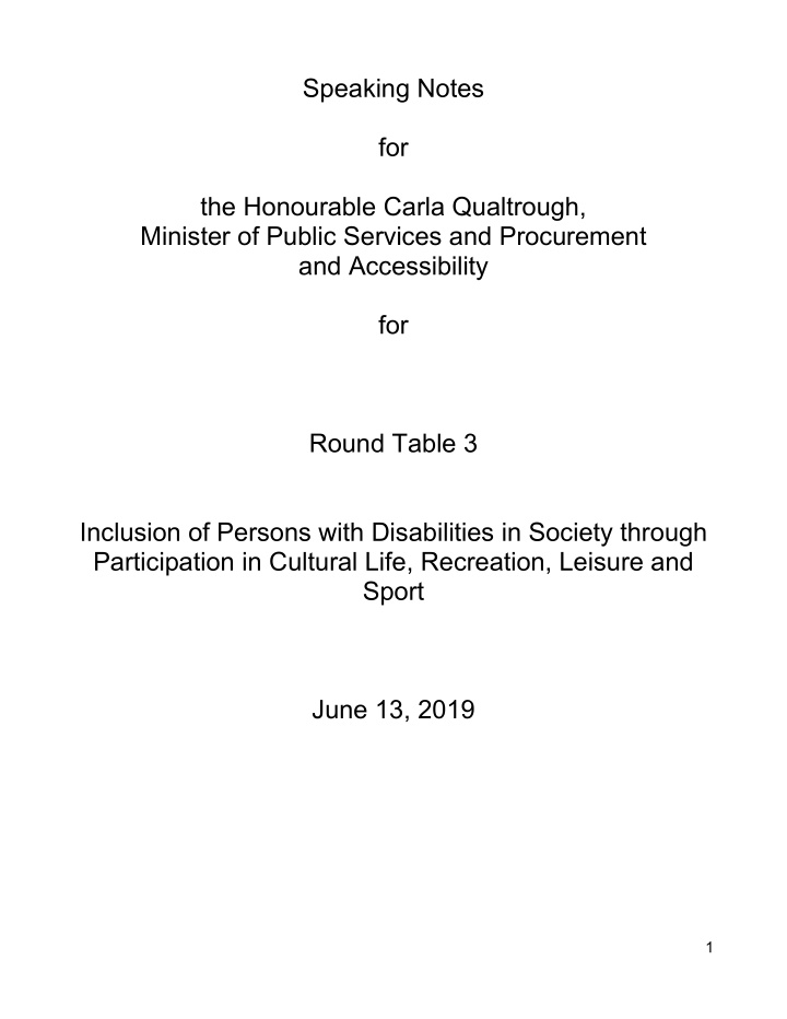 speaking notes for the honourable carla qualtrough
