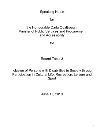 Speaking Notes  for  the Honourable Carla Qualtrough,  Minister of Public Services and Procurement