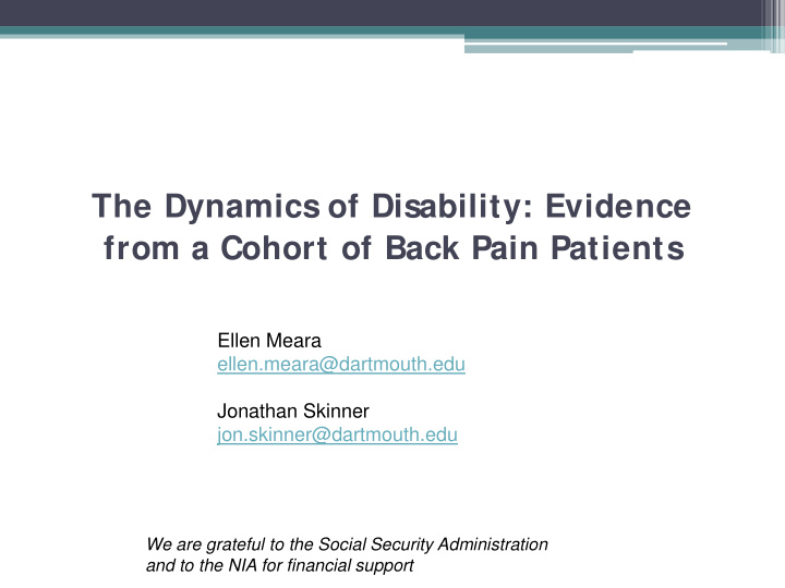 the dynamics of disability evidence from a cohort of back