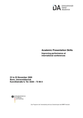 Academic Presentation Skills  Improving performance at  international conferences  23 to 25