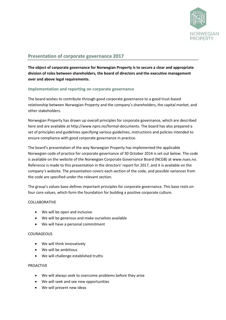 presentation of corporate governance 2017