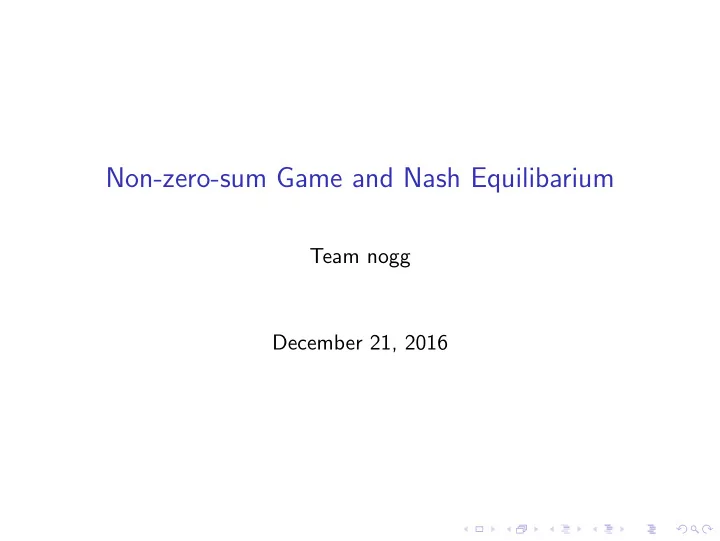 non zero sum game and nash equilibarium