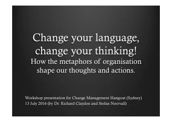 Change your language,  change your thinking!  How the metaphors of organisation  shape our thoughts