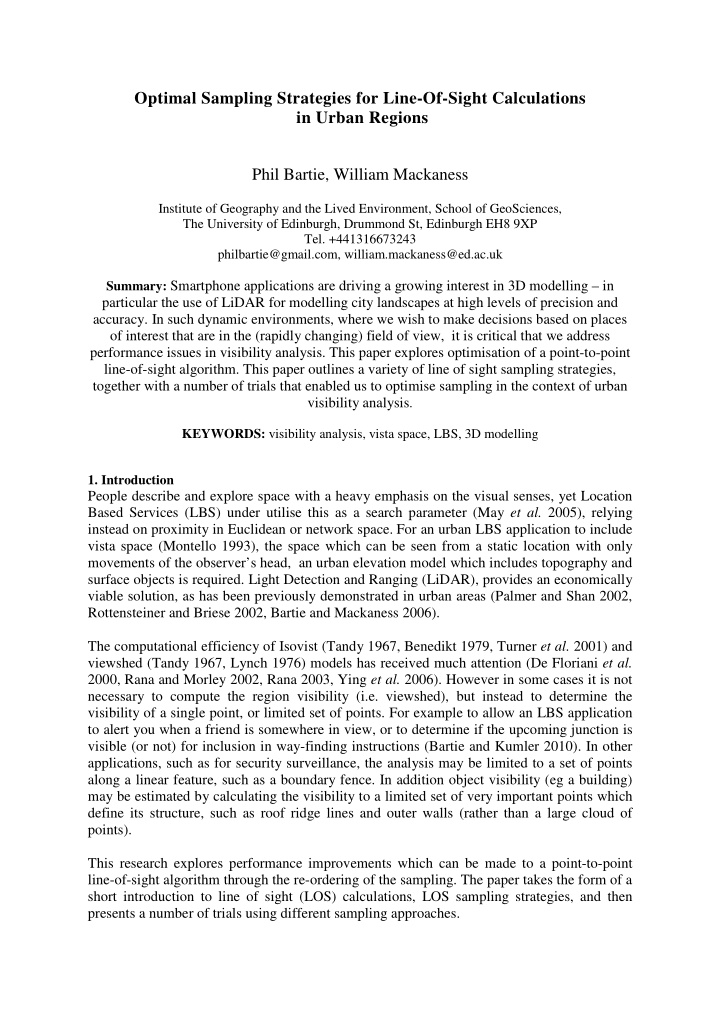 optimal sampling strategies for line of sight