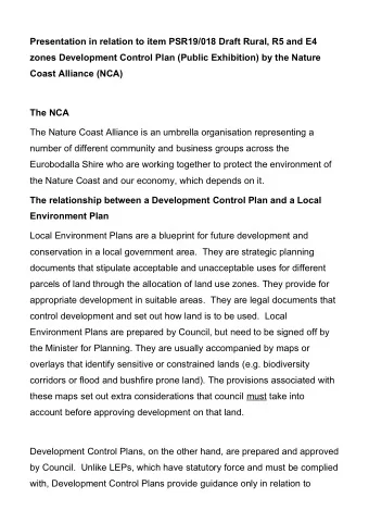 Presentation in relation to item PSR19/018 Draft Rural, R5 and E4  zones Development Control Plan