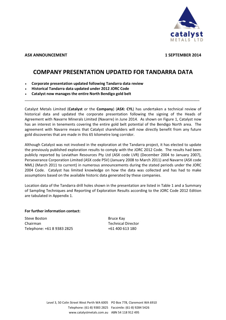 company presentation updated for tandarra data