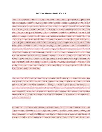 Project  Presentation  Script  Good  afternoon  Keith  and  welcome  to  our  projects  progress