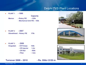 Delphi TVS Plant Locations   PLANT 1 - 1990  Capacity  Mannur         - Rotary FIE   325k  -