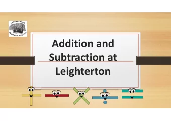 Addition and  Subtraction at  Leighterton  Overview of the session  9.00 a.m.  9.30 a.m.