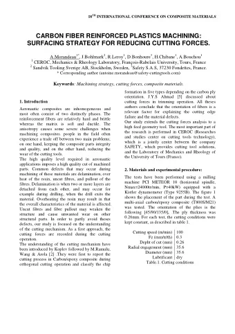 CARBON FIBER REINFORCED PLASTICS MACHINING:  SURFACING STRATEGY FOR REDUCING CUTTING FORCES.