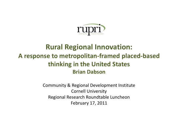 rural regional innovation