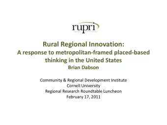 Rural Regional Innovation:  A response to metropolitan-framed placed-based  thinking in the United