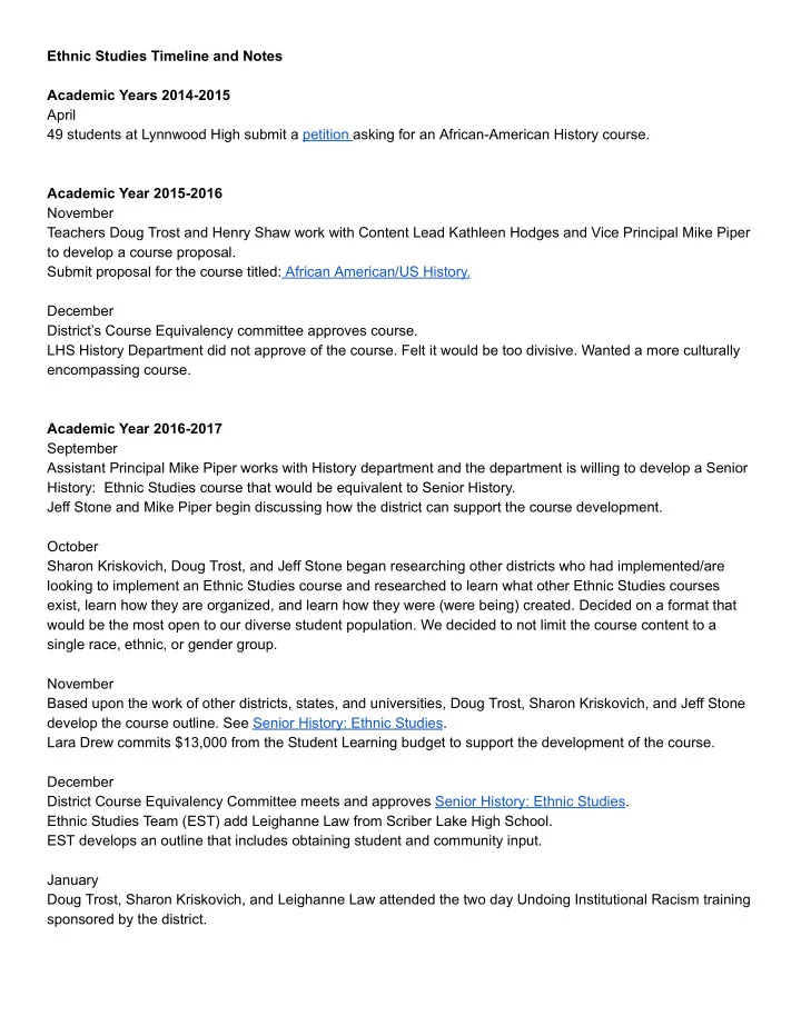 ethnic studies timeline and notes academic years 2014