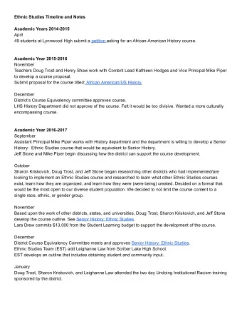 Ethnic Studies Timeline and Notes  Academic Years 2014-2015  April  49 students at Lynnwood High