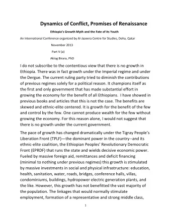 Dynamics of Conflict, Promises of Renaissance Ethiopias Growth Myth and the Fate of its Youth