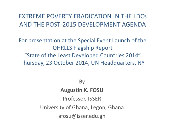 extreme poverty eradication in the ldcs and the post 2015