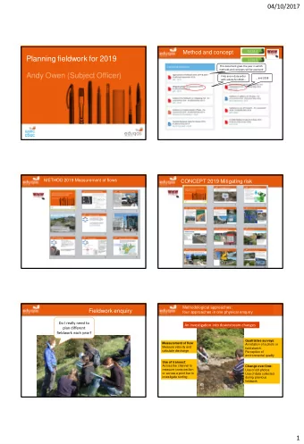 Planning fieldwork for 2019  This document gives the year in which  methods and concepts will be