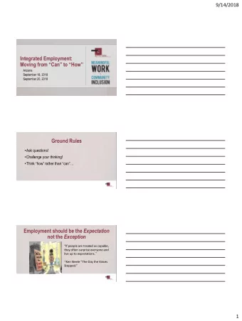 Integrated Employment: Moving from Can to How  Arizona  September 18, 2018  September