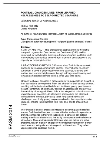 EASM 2014    The chance to choice process is integral to becoming a self-directed