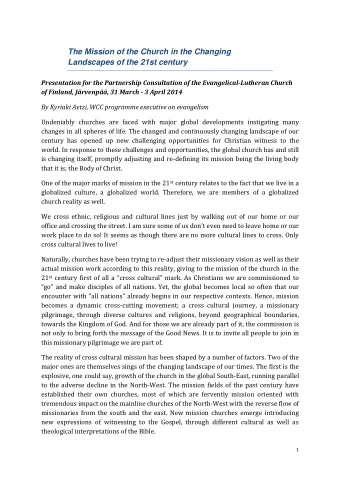 The Mission of the Church in the Changing  Landscapes of the 21st century  Presentation for the