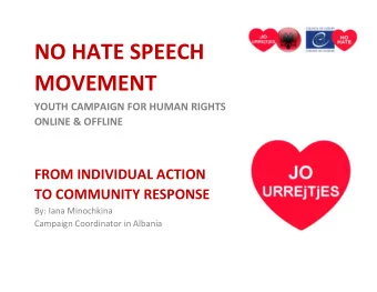 NO HATE SPEECH  MOVEMENT  YOUTH CAMPAIGN FOR HUMAN RIGHTS  ONLINE &amp; OFFLINE  FROM INDIVIDUAL