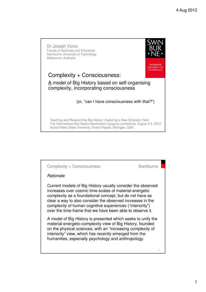 complexity consciousness