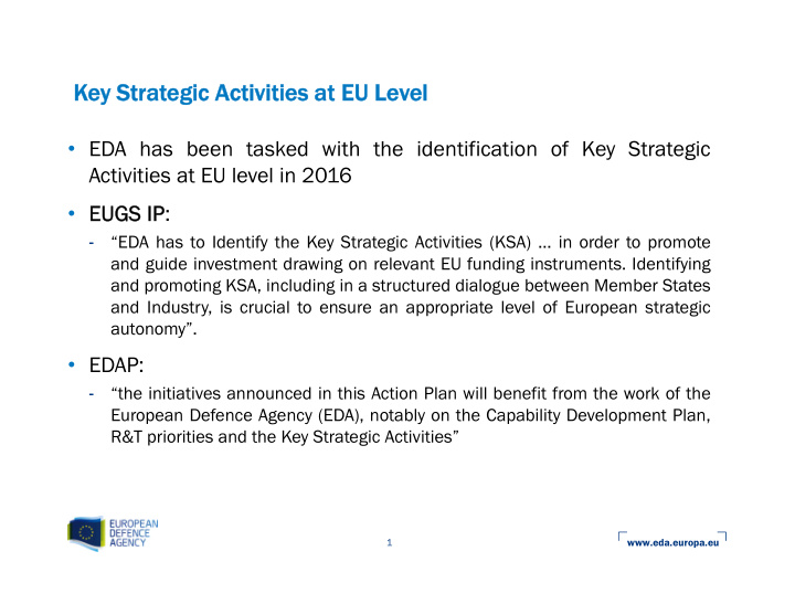 key strategic activities at eu level
