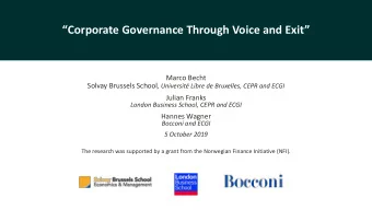 Corporate Governance Through Voice and Exit  Marco Becht Solvay Brussels School , Universit