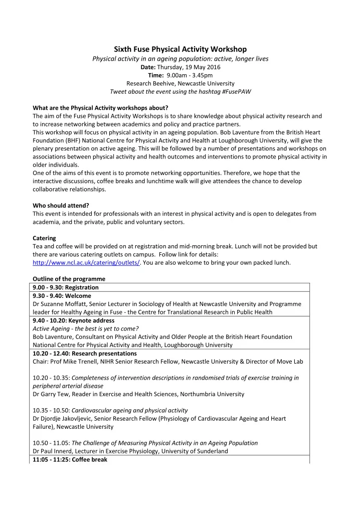 sixth fuse physical activity workshop