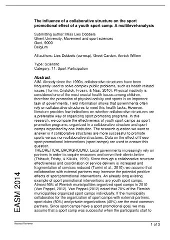 EASM 2014  effects of sport promotional interventions. An already long existing  example of sport