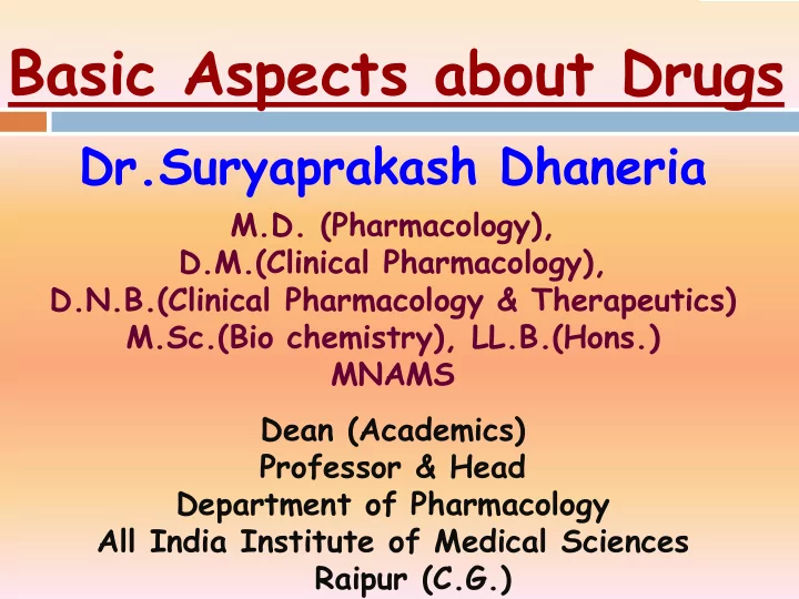 basic aspects about drugs