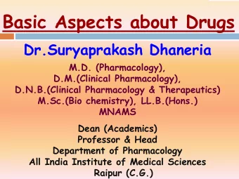 Basic Aspects about Drugs  Dr.Suryaprakash Dhaneria  M.D. (Pharmacology),  D.M.(Clinical