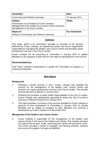 Committee:  Date: Community and Childrens Services  10 January 2014  Subject:  Public