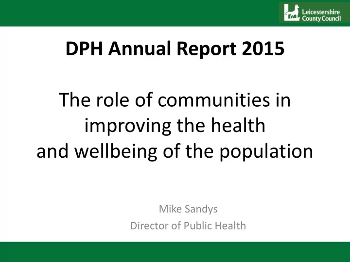 dph annual report 2015 the role of communities in