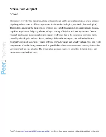 PrePrints  in symptoms related to being overstressed. A good balance between exertion and recovery