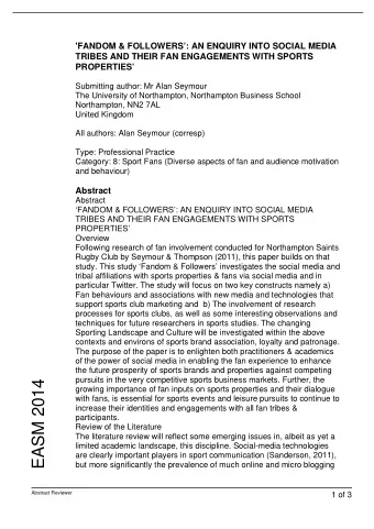 EASM 2014  growing importance of fan inputs on sports properties and their dialogue  with fans, is