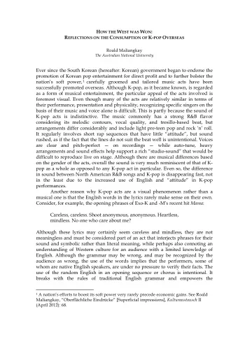 Roald Maliangkay  The Australian National University  Ever since the South Korean (hereafter: