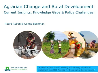 Agrarian Change and Rural Development  Current Insights, Knowledge Gaps &amp; Policy Challenges