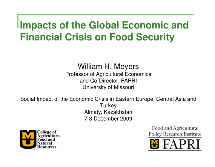 impacts of the global economic and financial crisis on